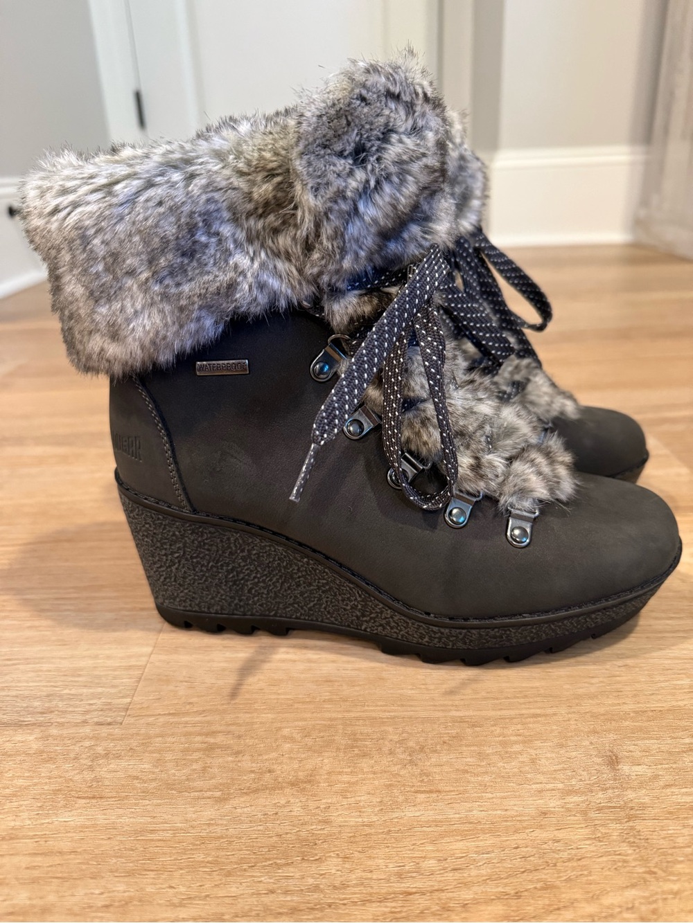 Cougar Penny Waterproof Pewter Faux Fur Wedge Boots